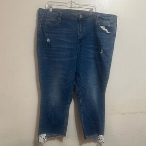 Copper flash Dark Blue Ankle Jeans with Lace Trim
